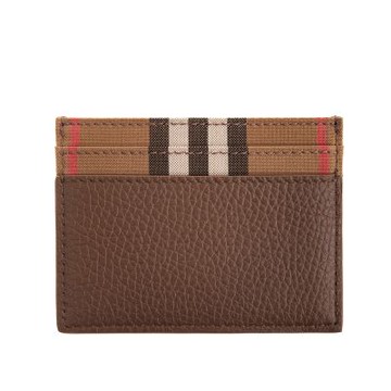 BURBERRY 巴寶莉 經典格紋帆布拼皮革卡片夾(卡其/棕)