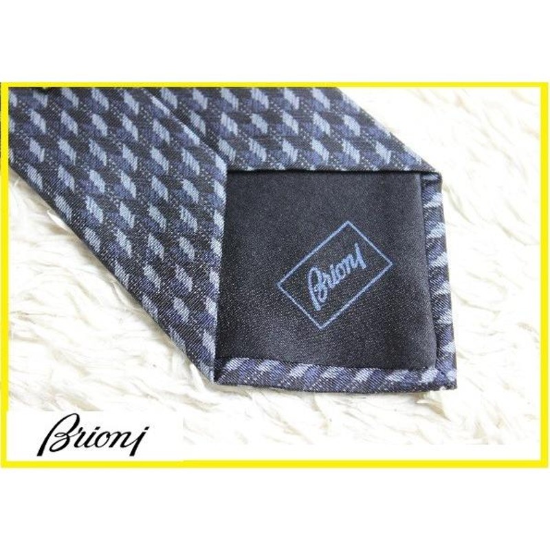 ブリオーニ Brioni 100％シルクマイクロデザイン柄ネクタイ タイ 濃紺 