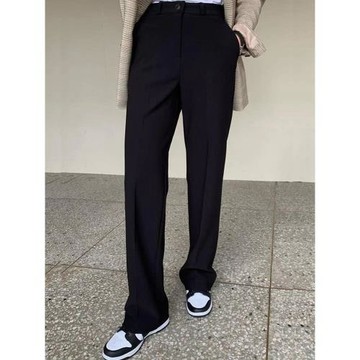 2025夏季薄款黑色西裝褲女高腰垂感窄版直筒西裝褲職業通勤女褲長
