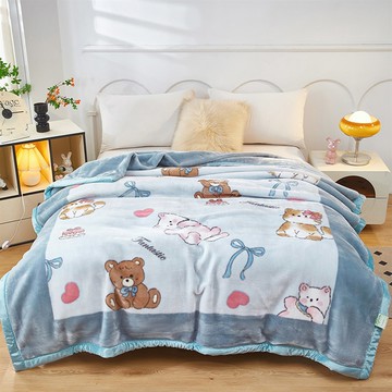 新款加厚雙面絨毛毯棉被 150*200CM-愛心貓藍（冬被 /保暖毛毯/毛毯/蓋毯/棉被/加大毛毯/暖暖被）_廠商直送