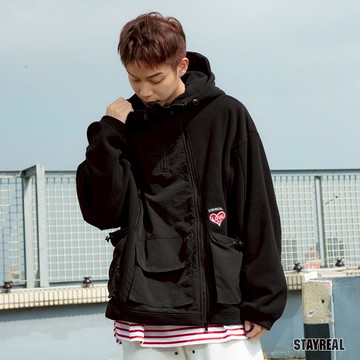 STAYREAL LOVE IS LOVE拼接拉鍊外套 - 黑