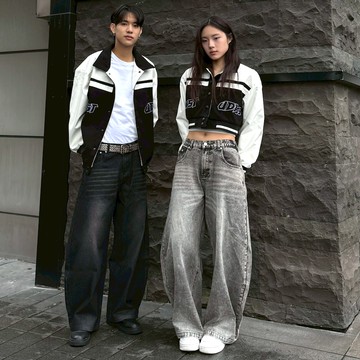 【AMERO】男女款 微彎刀牛仔褲 潑漆 水洗