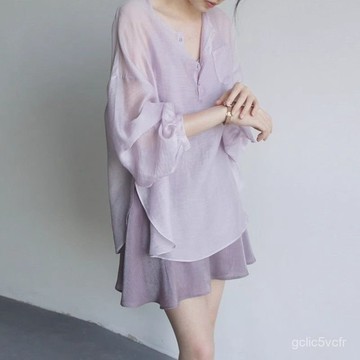 臺灣出貨 M-4XL 大碼套裝 僊女套裝 淡雅 時尚 法式清冷超僊時尚套裝女夏新款百搭寬鬆防曬襯衫半身裙兩件套