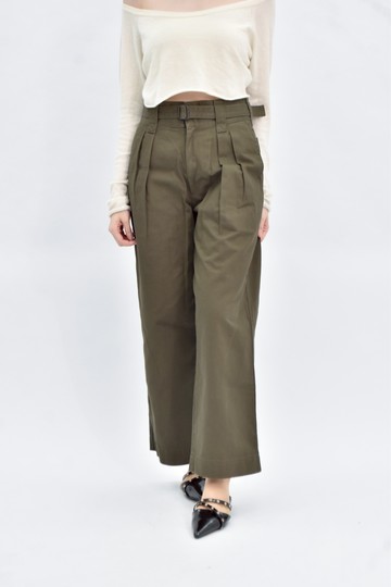 (L) uniqlo 棉質高腰純棉深綠色長褲