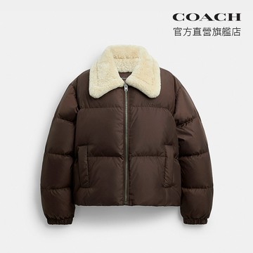 【COACH】羊毛皮領羽絨外套-楓棕色(CCA26)｜官方直營