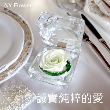 【NY Flower 紐約花藝】 8/23~9/22 Virgo 處女座生日限定禮 SAY YES 永生恆星戒盒永生花 - 雪霜白 (贈送10ml精油)