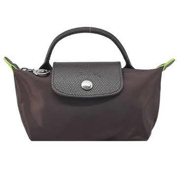 LONGCHAMP LE PLIAGE GREEN系列撞色再生尼龍手提水餃化妝包(摩卡棕)