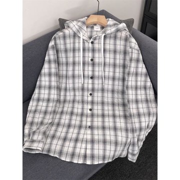 夏季輕薄格子連帽防曬衣男款潮牌冰絲涼感長袖襯衫慵懶風休閑外套