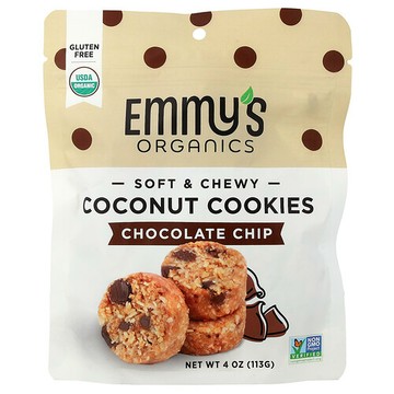 Emmy's Organic Cookies, 柔軟 + 耐嚼椰香餅乾，巧克力碎，4 盎司（113 克）