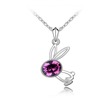現貨+預購 925純銀項鍊水晶吊墜-可愛迷人跳跳兔生日情人節禮物女飾品3色73bb147【獨家進口】【米蘭精品】