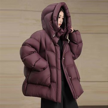 【米蘭精品】真羽絨90%鴨絨羽絨外套夾克-高級感泡芙感連帽寬鬆白鴨絨女夾克4色74jx85