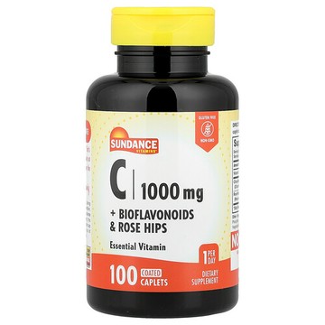 Sundance Vitamins, C + 生物類黃酮和玫瑰果，100 片包衣囊片