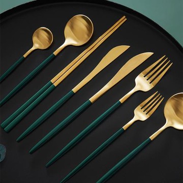 北歐ins墨綠牛排刀叉勺子套裝304不銹鋼西餐餐具家用甜品勺水果叉