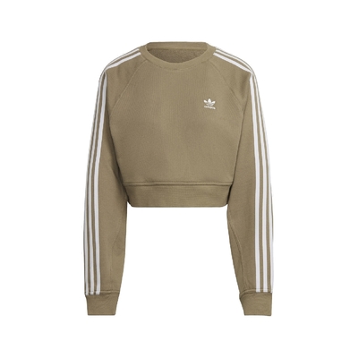 adidas 大學T Cropped Sweatshirts 女款 愛迪達 三葉草 短版 肘部補丁 穿搭 綠 白 H43923