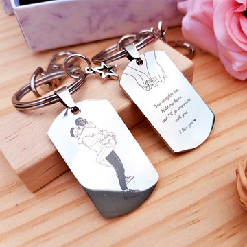 【訂製】不朽之情-不鏽鋼情侶長形軍牌-似顏繪/客製化文字