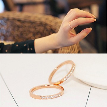 鈦鋼飾品 水鉆戒指 氣質簡約鉆戒閃爆女戒尾戒指環首飾品1入