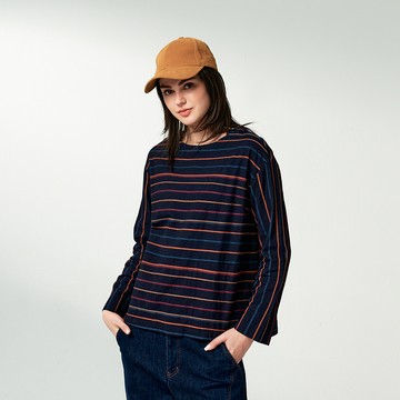 INDIGO條紋前口袋寬版長袖上衣