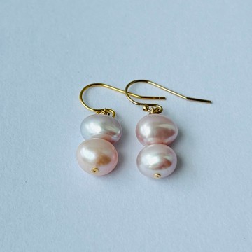 日本天然巴洛克珍珠 8–9mm 全14K包金・雙珠設計 耳環 耳環 珍珠