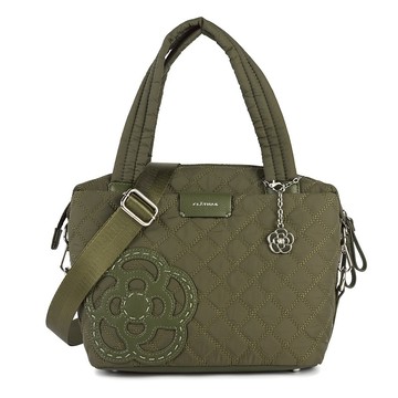 CLATHAS山茶花菱格紋尼龍肩背包 斜背包 波士頓包(軍綠)201016-75｜GoBrand購名牌