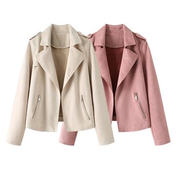 今年流行西裝領麂皮絨短外套女2024秋季時髦復古修身機車夾克上衣