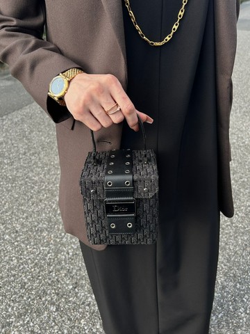 【日本直送 名牌中古包】Christian Dior Street Chic 手提包 黑色 Logo 金屬牌 Trotter 提花布 kebsei