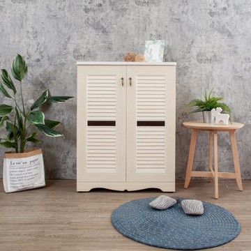 Birdie南亞塑鋼-2.7尺二開門橫飾條新式百葉鞋櫃(白橡色+胡桃色)