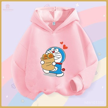 💖秋冬上新 兒童長袖 兒童卡通叮噹貓印花連帽衛衣秋冬季女童休閒百搭寬鬆套頭長袖外套 Y1L2