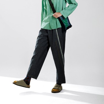 浪花鬚邊斜剪接長褲