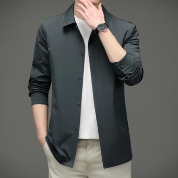春秋季商務休閑夾克男士翻領薄款外套中年寬松男裝中長款茄克上衣