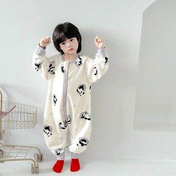 布魯咪A類秋冬兒童法蘭絨連體衣加絨保暖寶寶男女分腿睡袋加厚家鑫弘-萌寶童裝可開發票