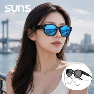 【SUNS】TR90包覆式圓框偏光墨鏡 可套鏡/可單戴 名媛星芒藍水銀 抗藍光+抗UV400 修飾臉型 防眩光
