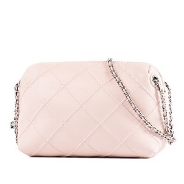 TORY BURCH 專櫃款 FLEMING 絎縫菱格紋拉鍊鍊帶斜背包-柔粉