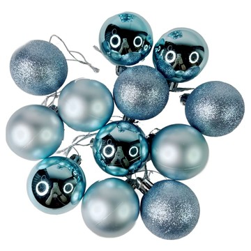 摩達客耶誕 霧亮混款 電鍍球吊飾12件組 聖誕樹裝飾球飾掛飾  水藍色系  1套  70mm/7cm