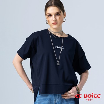 【新品2件7折】字母刺繡解構設計短TEE(丈青) - BLUE WAY ET BOîTE 箱子