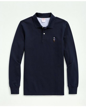 Brooks Brothers Men's Henry Supima Long-Sleeve Polo Shirt | Navy | Size Large
