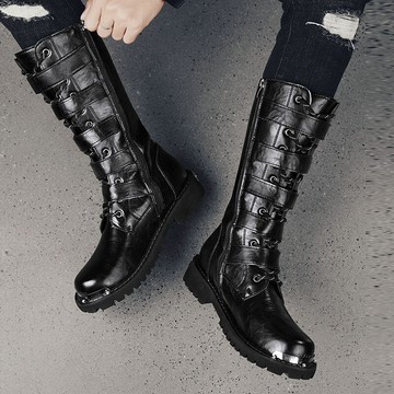 【源一商社】真皮馬丁靴潮男騎士靴高筒靴側拉鏈機車靴長筒靴透氣大頭皮靴長靴