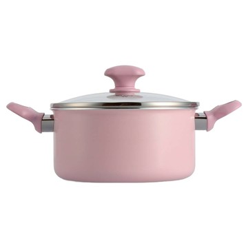 green chef IH爐適用 Sandstone 鑽石陶瓷塗層雙耳湯鍋 不挑爐具 天然無毒  1個  櫻花粉  20cm