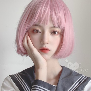 假髮 搭配專區 網紅短髮造型bobo波波頭 空氣瀏海可愛修臉bobo頭假髮﹝淺粉色﹞