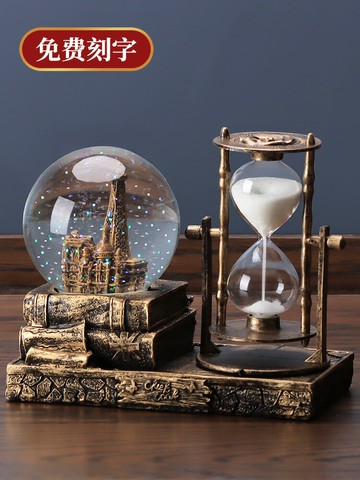 復古水晶球沙漏計時器創意擺件酒柜客廳家居裝飾品個性房間電視柜