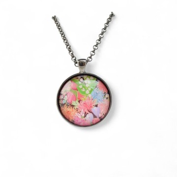 女士玻璃凸圓形鏈條項鍊 HST77