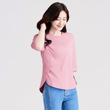 純棉開衩顯瘦五分袖上衣