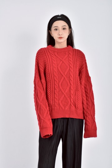 (2XL) odor針織圓領落肩紅色毛衣