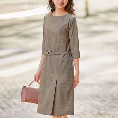 ジーラ Geera 嬉しい機能付 ボックスタックワンピース ブラウン系チェック柄 通販 Lineポイント最大get Lineショッピング