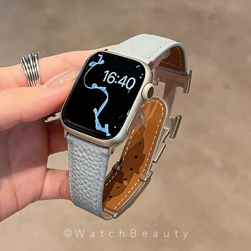 柔軟荔枝紋H磁吸扣皮質錶帶 適用於 Apple watch 蘋果 10 9 8 7 6 SE iWatch 錶帶手腕錶帶