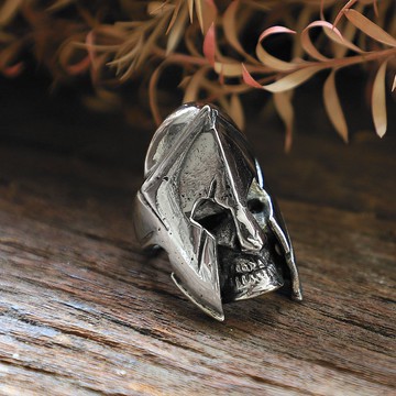 纯银925机车风格的男士斯巴达面具骷髅戒指