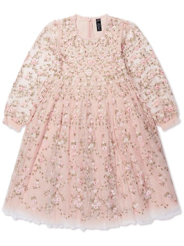 NEEDLE & THREAD KIDS - floral-embroidered long-sleeve dress - kids - Polyester - 10 yrs - Pink