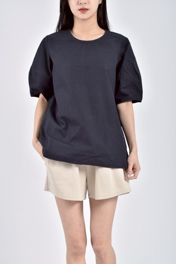 (M) 23区 Vingt trois arrondissements質感棉質素面黑色短袖上衣