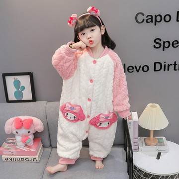 兒童連體睡衣珊瑚絨女寶寶冬季加絨加厚法蘭絨爬服卡通嬰幼兒睡袋鑫弘-萌寶童裝可開發票