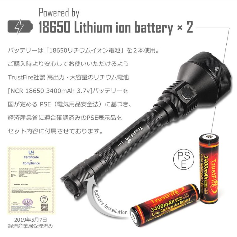 懐中電灯 led 強力 軍用 フラッシュライト ルーメン 2300lm サーチ