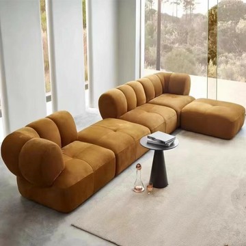 附發票 奶油風侘寂風意式極簡設計師款網紅模塊磨砂絨布豆腐塊布藝沙發